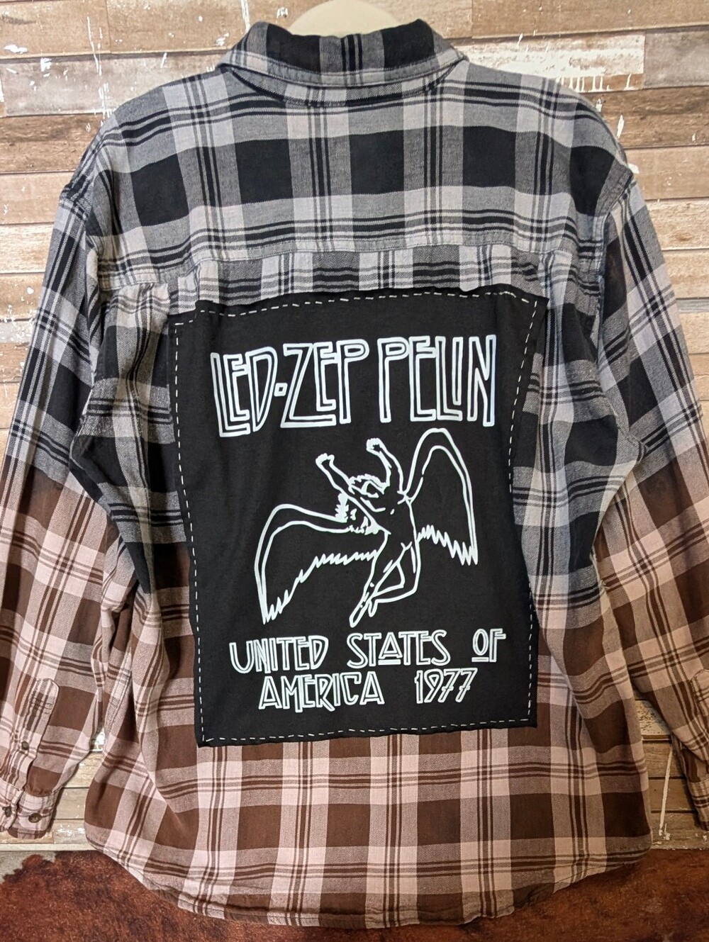 Led Zeppelin Upcycled Dip Dyed Bleached Flannel Shirt